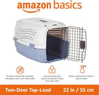 Amazon Basics 2-Door Top-Load Hard-Sided Dogs, Cats Pet Travel Carrier, Gray & Blue, 22.8"L x 15.0"W x 13.0"H