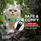 Leather Cat Collar with Bell and Safety Elastic Strap Breakaway Alternative for Small & Large Kittens, Stylish Pet Leather Collar for Boy, Girl Cats with Metal Buckle & QR ID Tag (Mint)