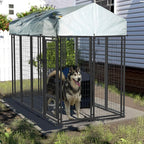 LEMBERI 8x4x6 FT Outdoor Dog Kennel for Large Dogs, Heavy Duty Welded Wire Steel Dog Playpen Fence with Secure Lock, Pet Pen with UV-Resistant Waterproof Roof Cover for Outside