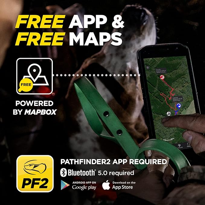 Dogtra 2 Dog Pathfinder 2 GPS Dog Tracker e Collar with PATHFINDER2 Green Add on Receiver LED Light No Monthly fees Free App Waterproof Smartwatch Control Long Range Multiple Dogs Smartphone Required