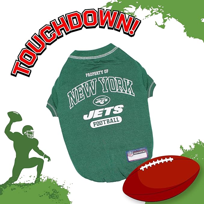 NFL New York Jets Dog T-shirt X-Small. - Licensed Shirt for Pets Team Colored with Team Logos- Premium Stretchable Materials for the comfort of your Dog & Cat