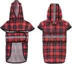HDE Dog Raincoat Jacket Reflective Adjustable Hooded Pet Poncho Rain Coat with Leash Hole for Small to X-Large Dogs Plaid - M