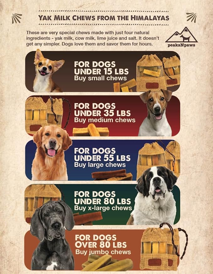 peaksNpaws Himalayan Dog Chew, Yak Cheese Dogs Treats, High Protein, Long Lasting Chews, Natural, Lactose Free Dogs Treat for Aggressive Chewers Over 80 lbs, 10 Jumbo Treats