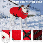 Dog Coat with Harness Built-in, Waterproof Reflective Fleece Lined - Warm Windproof Winter Jacket with Back Zipper, Cold Weather Snow Dog Coats - Red - L