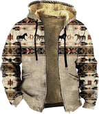 Men's Zip Up Jackets Western Style Ethnic Hoodie Hooded Vintage Long Sleeve Warm Coat Winter Outfits