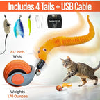 Motion Activated Self-Moving Cat Toy Ball – GlobalSun Speedy Tail 2.0 Automatic Rolling Ball Cat Toy with Mouse & Feather Tails, USB Rechargeable Interactive Toy for Indoor Cats