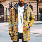 LIZALIG Long Hooded Cardigan Men Japanese Art Style Fashion Cool Graphic Coats Winter Warm Lined Fleece Jacket