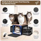 Top and 2 Sides Expandable Cat Carrier 17x11x11, TSA Airline Approved Dog Carriers for Medium Dogs, Soft-Sided Pet Carrier with Self-Locking Zippers for Kitten,Rabbit, Puppy, Guinea Pig Black White