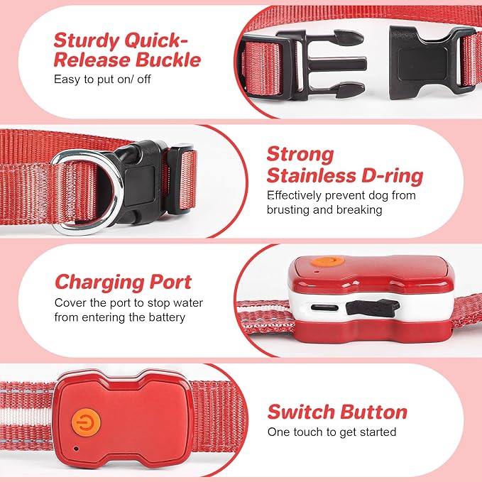 PcEoTllar Light Up Dog Collars, Led Dog Collar, Rechargeable, Night Walking, Waterproof, Glow in The Dark Dog Collars Light for Large Small Medium Dogs, Red l