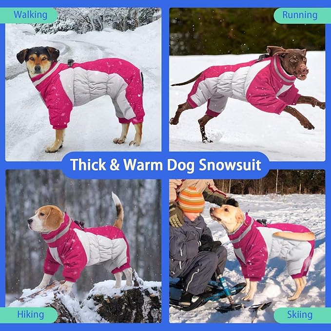 MIGOHI Full Body Dog Coat - Warm Reflective Large Dog Winter Coat with Harness,Turtleneck Fleece Jacket for Dogs,Four-Leg Windproof Puffer Jackets Snowsuit with Zipper for Small Medium Large Dogs,XL