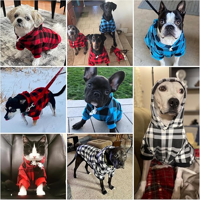 KOOLTAIL Plaid Dog Hoodie Pet Clothes Sweater with Hat and Pocket for Small Medium Large Size Dogs, Soft Winter Warm Dog Cold Weather Coat, Fleece Fall Dog Hooded Sweatshirt for Puppy Cats, Red SM