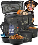 The Original Doggy Bag™ - Complete Dog Travel Bag for Supplies with 2 BPA-Free Travel Dog Bowls & 2 Pet Food Containers - Traveling Kit for Road Trips, Camping, Weekend Away or Doggy Gift - Camo