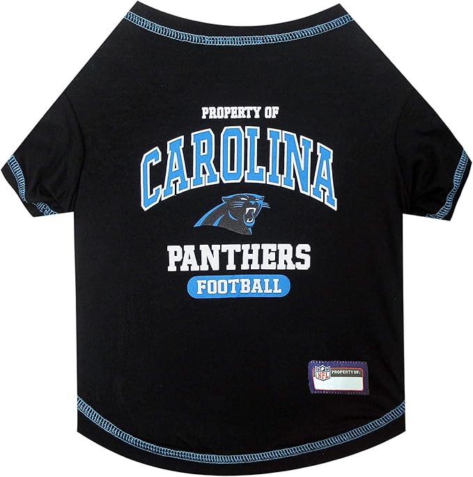 NFL Carolina Panthers Dog T-shirt Medium. - Licensed Shirt for Pets Team Colored with Team Logos- Premium Stretchable Materials for the comfort of your Dog & Cat