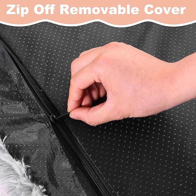 Bedfolks Plush Dog Crate Bed, Waterproof & Washable Faux Fur Pad for Extra Large Dogs, Grey, 41"x27"