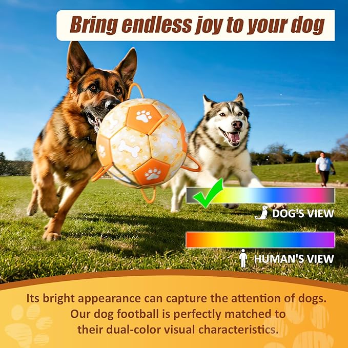 Size 3 Interactive Dog Football with Strap,Orange & Yellow, Eye-Catching Paw and Bones Design, Ideal Outdoor Training Pet Toy, Perfect Choice for Medium & Large Dogs' Playtime