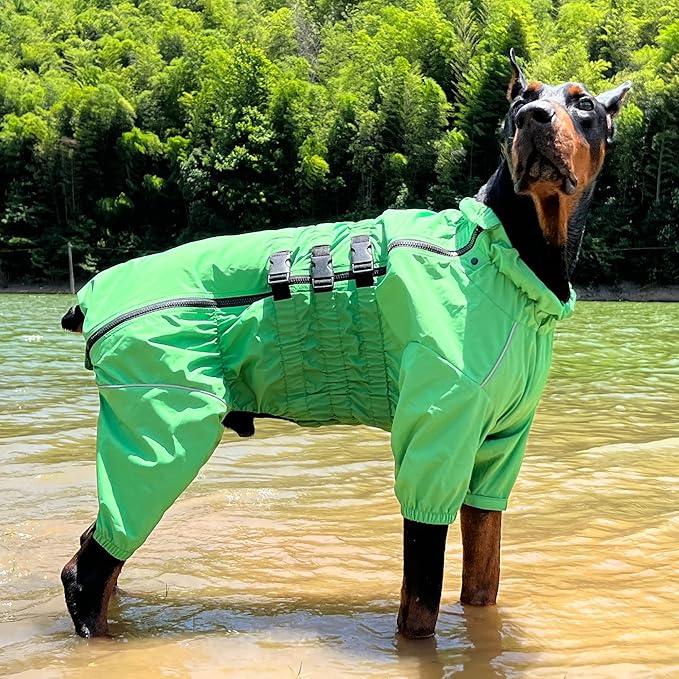 Dogs Waterproof Jacket, Lightweight Waterproof Jacket Reflective Safety Dog Raincoat Windproof Snow-Proof Dog Vest for Small Medium Large Dogs Green 5XL