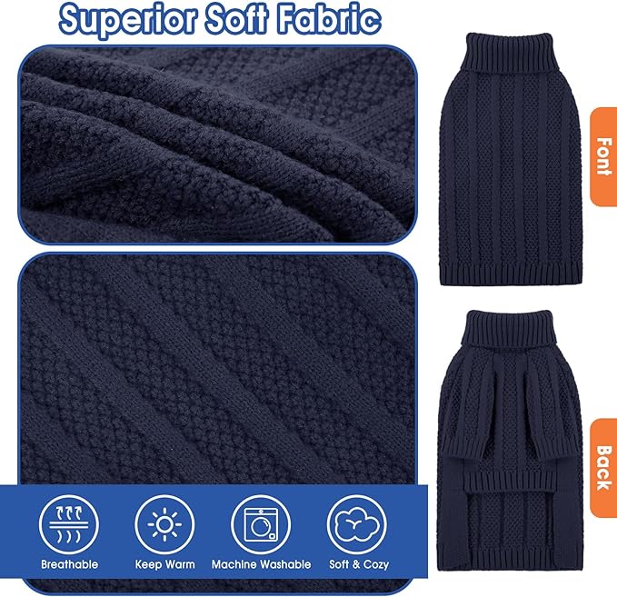 Queenmore XSmall Dog Sweater,Small Sweater for Dog,Soft Knitted Sweater Christmas Clothing,Turtleneck Pullover Puppy Sweaters for Dogs Girls Boys,Cozy Pet Knitwear for Teacup,Chihuahua(Dark Navy,XS)