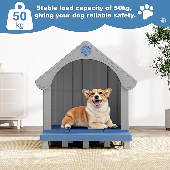 Dog House Outdoor Indoor, Weatherproof Insulated Dog House with Elevated Floor and Air Vents for Small to Medium Dogs,Easy Clean and Assemble (Blue1, 32.95" L×31.5" W×37.88" H)