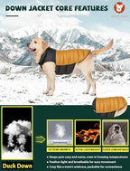 SPACE LION Dog Puffer Jacket, Down Winter Coat, Durable Outdoor Coat for Cold and Windy Conditions, Waterproof, Lightweight Jacket, Adjustable Fit for Small, Medium, Large Dogs(BlackKhaki,24/2XL)