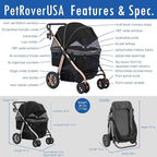 HPZ Pet Rover Titan-HD Premium Super-Sized Dog/Cat/Pet Stroller SUV Travel Carriage/w Access Ramp/100Lbs Capacity/Pumpless Rubber Wheels/Aluminum Frame for Small, Med, Large, XL Pets (Black)