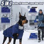 Outdoor Classic Quilted Upgraded Dog Winter Coat, Waterproof & Ultra Warmth Coats for Extra Large Dogs, Easy On & Off Jacket Chest Adjustable, Thick Pet Clothes for Great Dane Doberman(Blue,3XL)