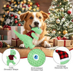 Christmas Dog Toys, Plush Stuffed Green Dinosaur Animals Toy, Squeaky Dog for Small Dogs, Interactive Dog Toys for Tug-of-War