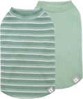 KYEESE 2Pack Waffle Dog Shirts for Small Dogs Stretchy T-Shirts Lightweight Tank Top Sleeveless Striped Vest Breathable Pet Tee, X-Large, Green+Striped