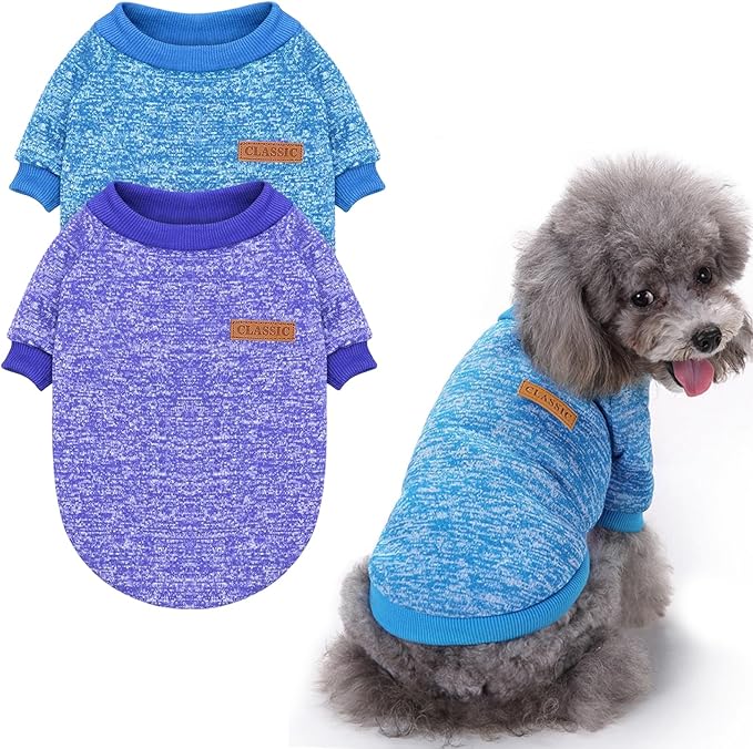2 Pieces Pet Dog Classic Knitwear Sweater, Fleece Coat for Small,Medium Dogs,Warm Pet Dog Cat Clothes,Soft Puppy Customes for Chihuahua Yorkshire Tzu (Blue Dark Navy,M)