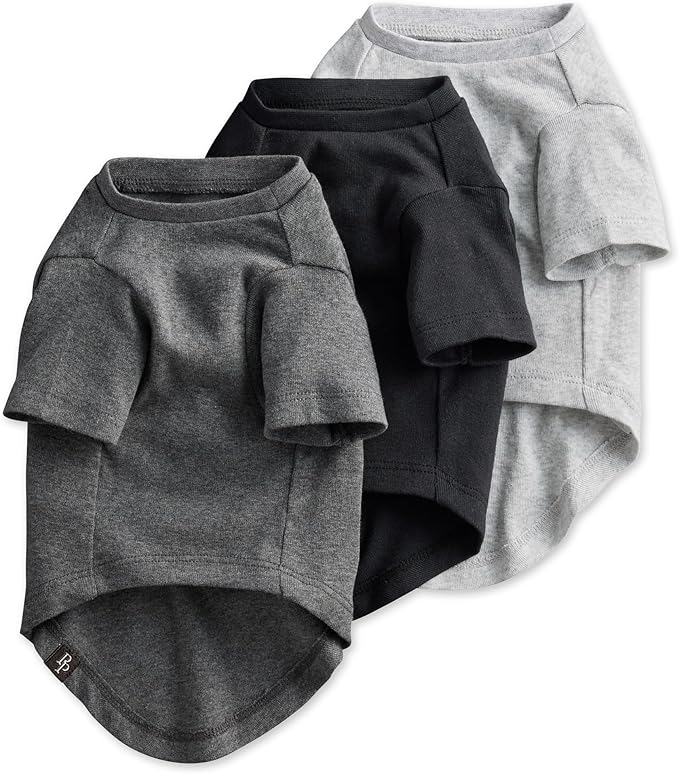 Toby II - The Perfect Tee, 3 Pack Short Sleeve Pet T-Shirt 100% Organic Cotton Tees Clothes for Small, Medium, Large Dogs, Gray Ombre, XX-Small