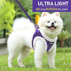 GAMUDA Small Dog Harness Collar and Leash Set, Step in No Chock No Pull Soft Mesh Adjustable Dog Vest Harnesses Plaid Reflective for Dogs Puppy Cats Kitten Rabbit (Warm Purple, XL)