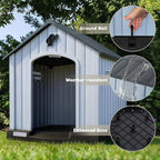 PUKAMI Large Dog House Outdoor Indoor, Plastic Dog House Weatherproof for Large Dogs, Study Puppy Shelter with Air Vents and Elevated Floor, Easy Clean and Assemble (Grey, 31.5"D x 33.5"W x 33.9"H)