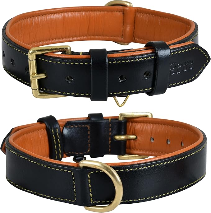 Genuine Leather Dog Collar | Full Grain, Heavy Duty, Comfortable, Padded, Strong | Best for Pups, Small, Medium, Large & XL Breeds (X-Large (Fit Neck Size 22"-26"), Black)