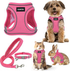 GAMUDA Small Pet Harness Collar and Leash Set, Step in No Chock No Pull Linen Fabric Soft Mesh Dog Vest Harnesses Reflective for Dogs Puppy Cats Kitten Rabbit (Pink, XS)