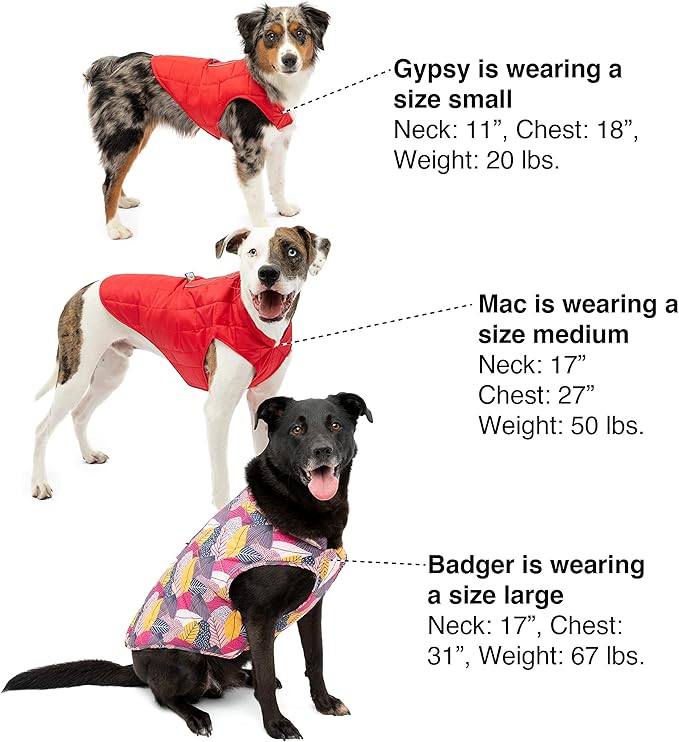 Kurgo Loft Dog Jacket - Reversible Cozy Coat for Outdoor Adventures - Water Resistant - Athletic Fit - Machine Washable Fabric - Reflective Dog Gear - Large - Pressed Leaf