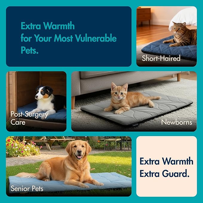 Dog Heating Pad (31"x20") - Waterproof Electric Heated Mat & Pet Bed for Indoor and Outdoor Use, Chew Resistant Cord, Machine Washable Cover with Wheat Pattern Quilting, for Cats and Pets