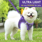 GAMUDA Small Dog Harness Collar and Leash Set, Step in No Chock No Pull Soft Mesh Adjustable Dog Vest Harnesses Plaid Reflective for Dogs Puppy Cats Kitten Rabbit (Purple, XL)