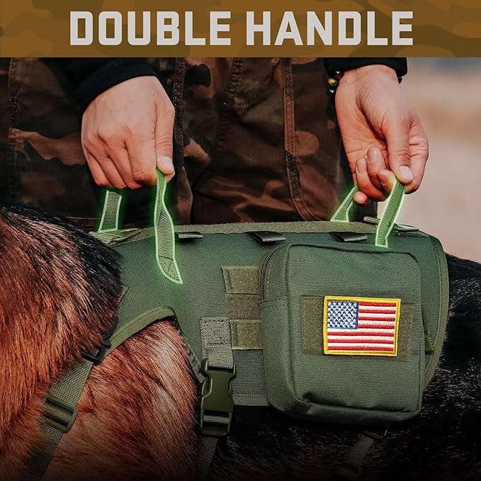 Forestpaw Dog Harness Medium Sized,Tactical Dog Harness with Handle,No Pull Military Style Service Dog Vest with Pockets Adjustable for Medium Large Dogs,Green,Chest 21.5-45"