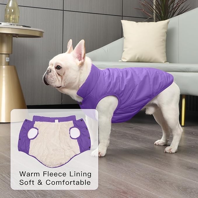 2 Layers Fleece Lined Warm Dog Jacket for Puppy Winter Cold Weather,Soft Windproof Small Dog Coat,Purple M