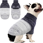 Queenmore Small Dog Sweater, Knitted Puppy Pullover, Soft Turtleneck, Long Sleeves, Blue, Small