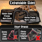 Pet Carrier with Wheels | United Delta American Frontier Airline Approved | Two Expandable Sides, Storage Pockets Adjustable Leash | Rolling Dog and Cat Carrier TSA Compliant (Blue 17x11x11)