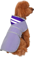Dog Raincoat for Small Dogs Puppies Waterproof Hooded Rain Jacket with Reflective Strips Leash Hole & Poncho Adjustable Fit (Bluestripe,S)