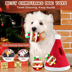 Christmas Squeaky Dog Toys - 4 Pack Hide and Seek Dog Toys - Plush Toys Christmas Hat for Puppy, Small, Medium Breeds