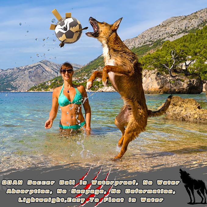 QDAN Wolf Dog Toys Balls with Straps - Durable Dog Balls for Large Dogs, Beach Pool Dog Water Toy, Dog Tug Toys for Tug of War, Puppy Dog Birthday Gifts (8 Inch)