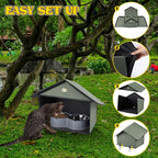 Dreyoo 2 Pack Outdoor Cat Feeding Station for Food & Water, Weatherproof Outdoor Kitty Dining Room Cat Shelter for Stray, Feral Cats and Community Cats, 13”d x 17”w x 15.5'h (Dark Green)