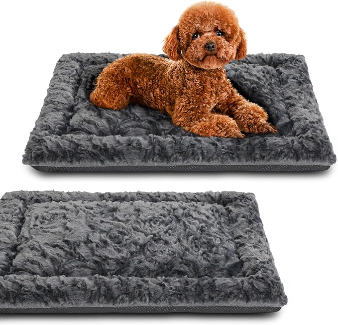 2 Pack Dog Bed for Large Medium Small Dogs,Reversible Rectangle Dog Bed,Washable Orthopedic Durable Sofa Bed for Pet Sleeping Puppy Cat-M-Grey