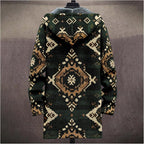 Mens Aztec Print Hoodie Heavyweight Cotton Fleece Jacket Zip Up Warm Long Sleeve Hooded Winter Midi Coat