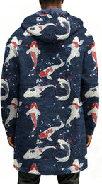 Mens Long Cardigan Hoodies Full Zip Fleece Lined Jackets Fashion Knitted Color Block Hooded Coat with Pockets