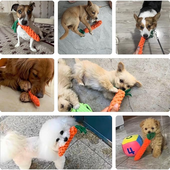 2ME 5 PCS Carrot Dog Rope Toys for Dogs, Durable Chew Toys for Aggressive Chewers, Entertainment & Interaction, Teeth Cleaning and Chewing, All-Cotton
