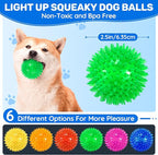 6 Pack 2.5" Light Up Squeaky Dog Balls, Spiky Dog Toy Balls for Puppy Small,Medium Dogs