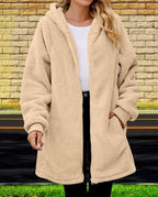 LIZALIG Women's Oversized Fleece Jacket Hooded Zip-Up Cardigan Coat with Pockets Warm Winter Casual Wear for Vacation